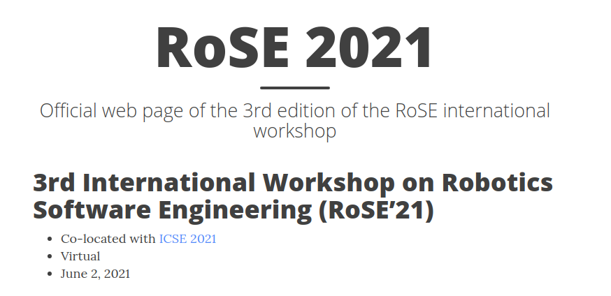 Robotics Software Engineering (RoSE’21) Panelist