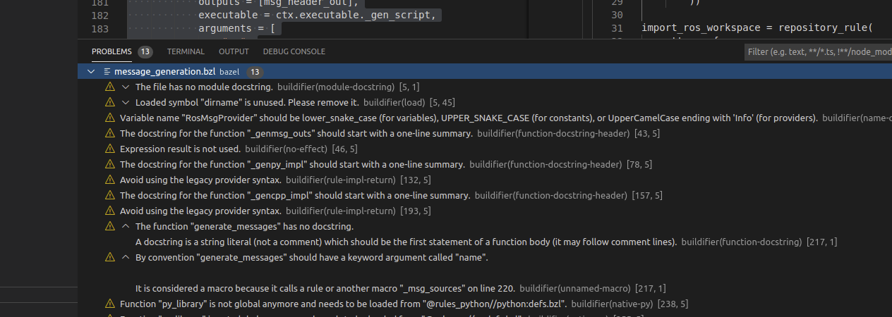 vscode problems panel